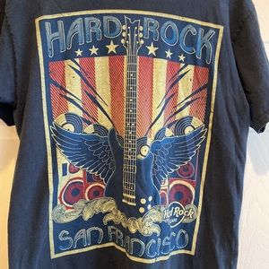 Hard Rock Cafe San Fransisco, eagle and guitar graphic, navy t-shirt, Adult Med